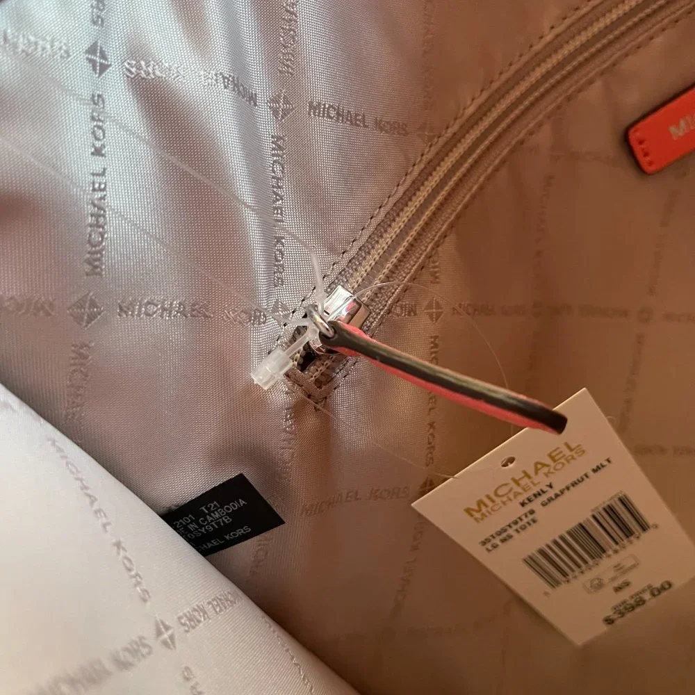 Michael Kors Kenly Large NS Tote Satchel Shoulder Bag MK White Grapefruit Pink_7